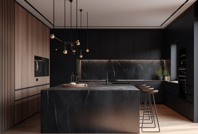 Minimalist kitchen design 3D render - Cyprus